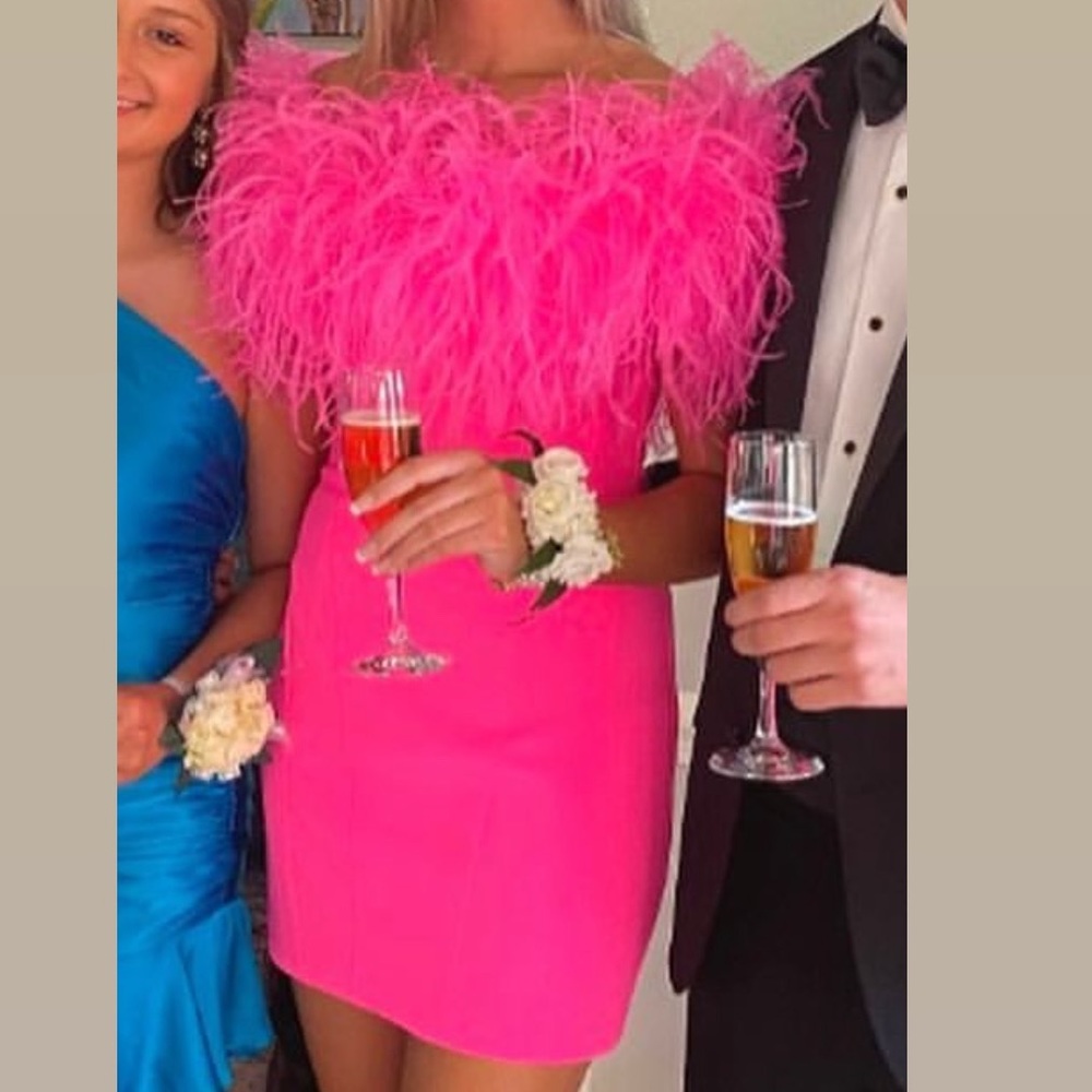 Ashley Lauren hot pink feather dress
